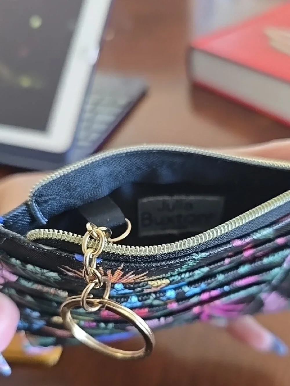 Floral ID Card Holder with Zip Pocket - Black Multicolor